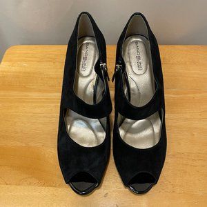 BANDOLINO Genuine Suede Mary Jane Heels - Black, Size 10M